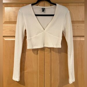Wild Fable Cream Fitted Crop Blouse